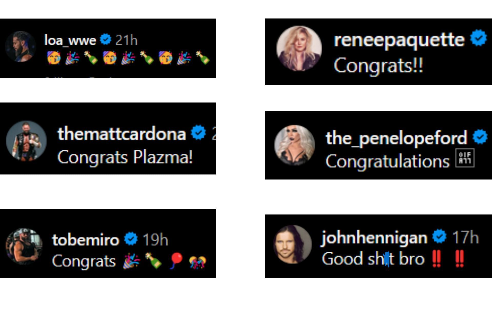 Several wrestling stars commented on Trent Beretta's IG post.